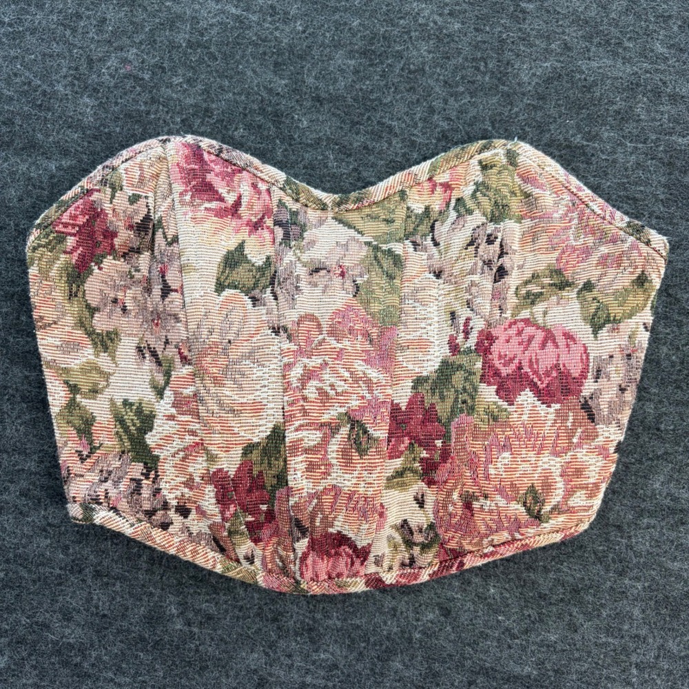 Altar'd State Floral Tapestry Corset Top XS Pink Green Woven Strapless Vintage